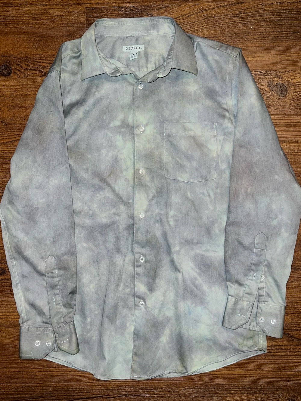 George Acid Wash Green Cloud Print Gray Button Up Shirt Grunge Casual Size M